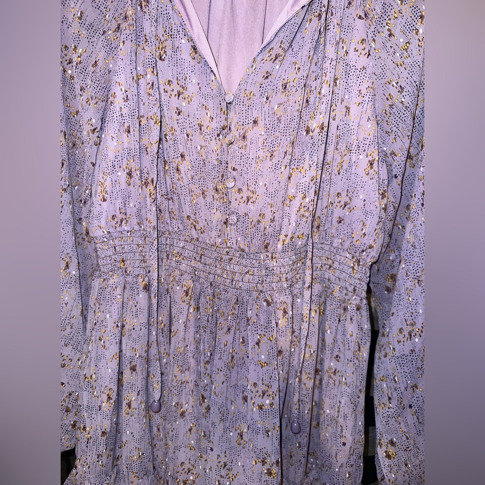 Entro Size Medium Floral Ruffle Long Sleeve Purple Dress - Picture 5 of 12
